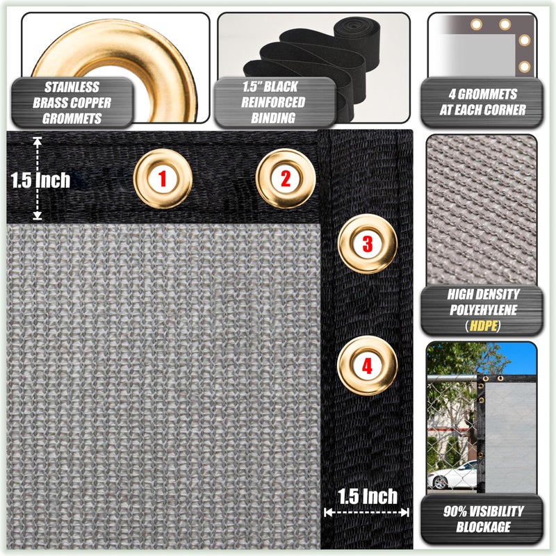 ColourTree شاشة خصوصية بالكون رمادية 3' x 10' من ColourTree - سياج شرفة شقة - قماش حاجب للرياح - درجة تجارية 170 GSM - ضمان 3 سنوات - نصنع أحجام مخصصة - Image 5